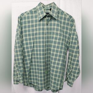 VAN HEUSEN Casual Dress Shirt Mens  Green Plaid Long Sleeve Button Down Sz S